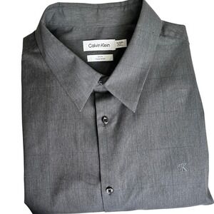 Calvin Klein XL Slim Fit Gray Plaid‎ Long Sleeve Button Down Shirt Men